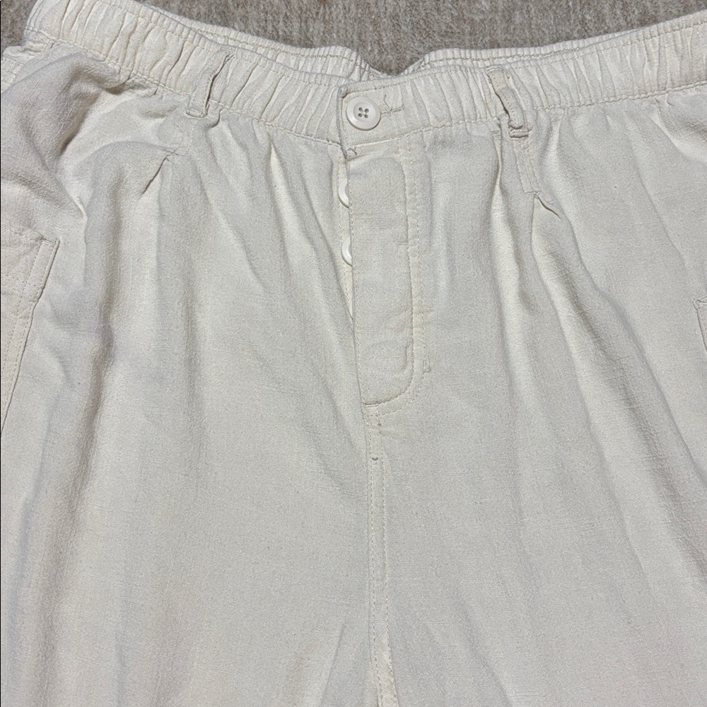 2x Wonderly linen blend Cream Pants casual summery vacation vibes button fly - Picture 2 of 6